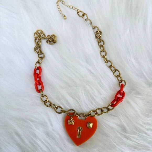 Juicy Couture Y2K Heart Pendant Goldtone and Orange Vintage Chunky Necklace - Picture 2 of 8